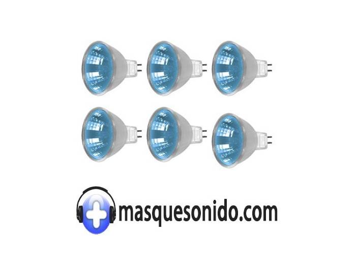 PACK 6 BOMBILLAS HALOGENAS MR16 COLOR AZUL - 1
