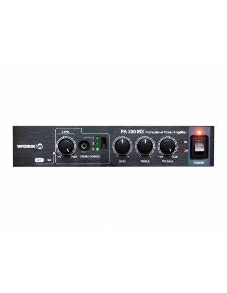 WORK Pro PA 200 MX Amplificador 2 x 100W @ 8 Ohm, 200 W L100V.
