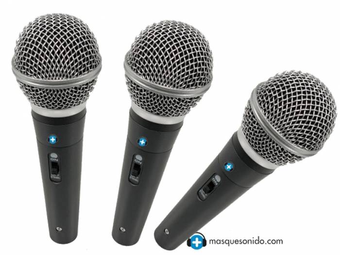 Pack 3 micrófonos Seven SVMK10 – vista frontal / detalle cápsula / con cables