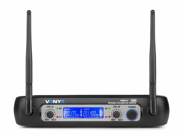 Vonyx WM512 Sistema inalámbrico VHF de 2 canales con micrófonos de mano y display