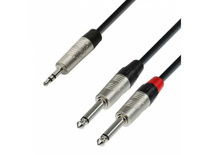 Adam Hall Cables 4 STAR YWPP 0090 - Cable de Audio REAN de Minijack 3,5 mm estéreo a 2 Jacks 6,3 mm mono 0,9 m
