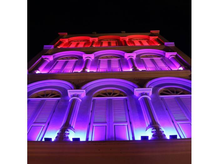 Cameo FLAT PRO FLOOD IP65 TRI - Proyector con LED COB tricolor de 60 W para uso en exteriores con carcasa negra