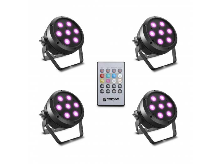 Cameo ROOT® PAR 4 SET 1 - Set compuesto por 4 x CLROOTPAR4 incluyendo un control remoto IR (CLPFLAT1REMOTE)