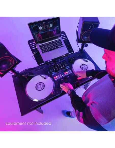 Gravity FDJT 01 - Mesa de DJ con bandejas adaptables para altavoces y portátil
