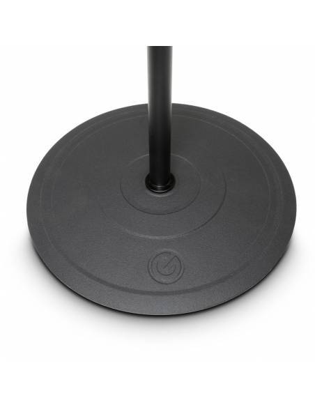 Gravity MS 2222 B - Pie de micrófono corto con base redonda y brazo jirafa telescópico de 2 puntos de ajuste