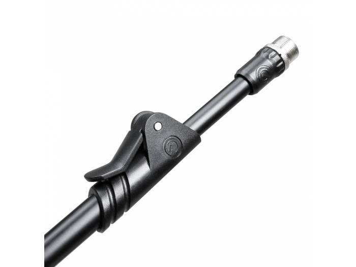 Gravity MS 4222 B - Pie de micrófono corto con trípode y brazo jirafa telescópico de 2 puntos de ajuste negro