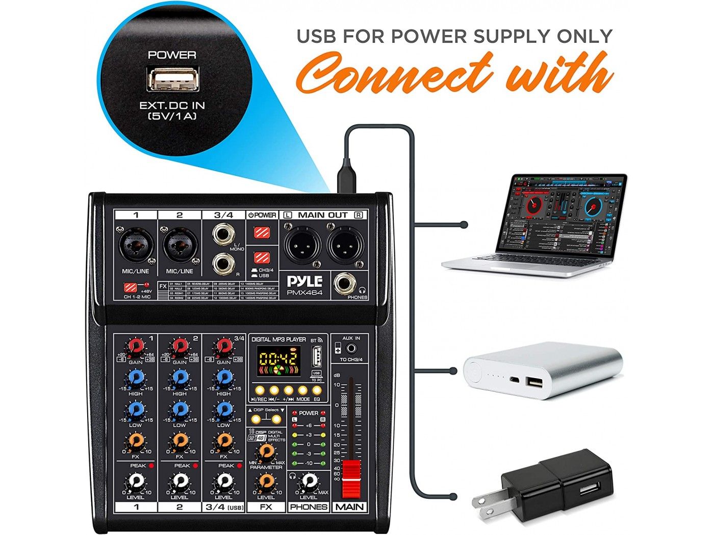 Pyle PMX464 Mesa de Directo de 4 canales - 9