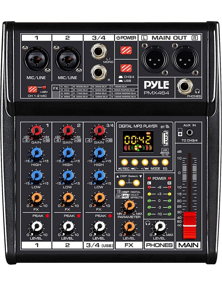 Pyle PMX464 Mesa de Directo de 4 canales