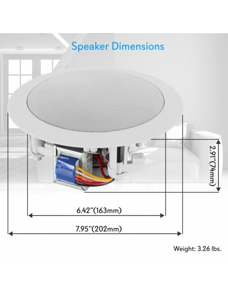 PYLE PDIC53T - Pareja de altavoces de techo de 5.25 pulgadas Linea de 100v y 8Ohm - 9