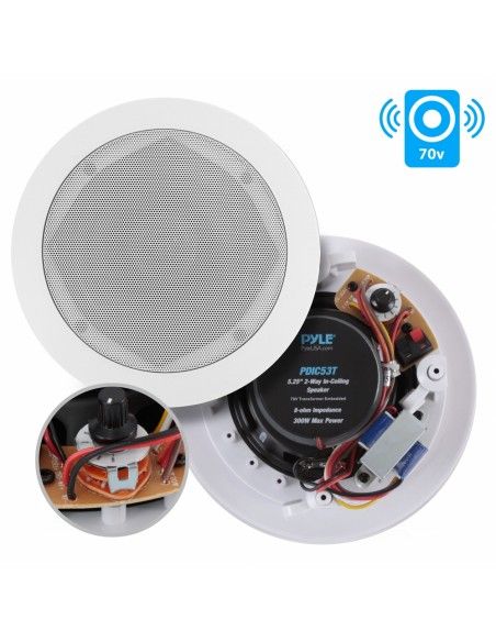 PYLE PDIC53T - Pareja de altavoces de techo de 5.25 pulgadas Linea de 100v y 8Ohm - 2