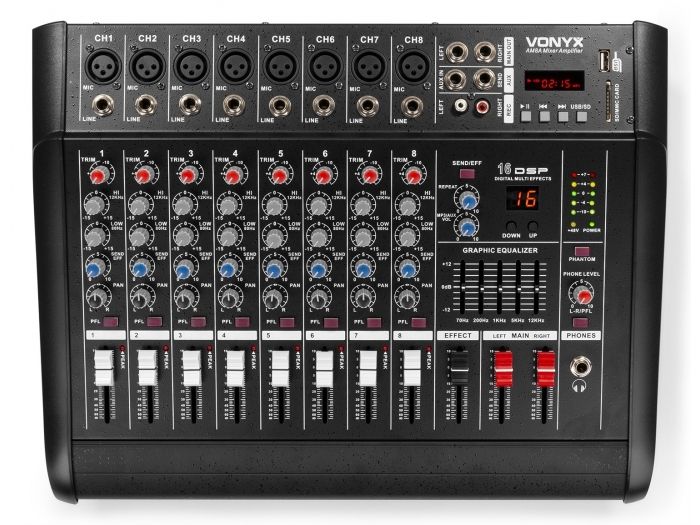 Vonyx AM8A 8 Channel Amplified Mixer BT | Mas Que Sonido