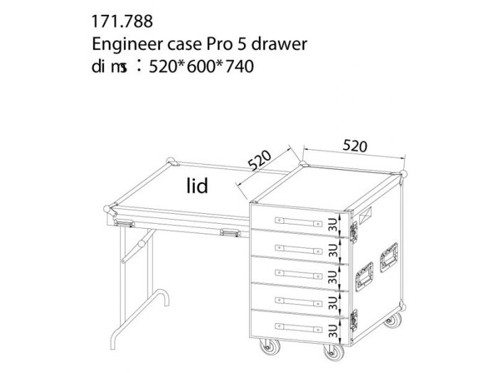 Power Dynamics PD-FA6 Flightcase de 5 Cajones 3U + Mesa