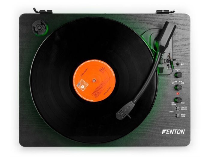 Fenton RP162LED Tocadiscos retro con Bluetooth in/out (recepción y envío) - Anillo LED - Negro