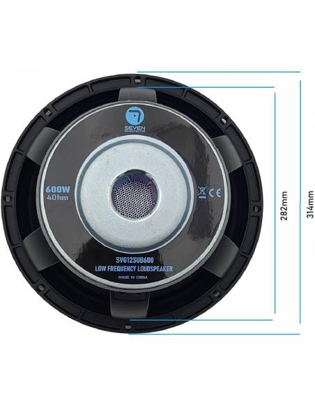 Seven Soundvector SVG12SUB600/4 Subwoofer 12 Pulgadas Altavoz Profesional de Grave Sub-Grave 4 Ohm 600W AES 1200W Peak - 4