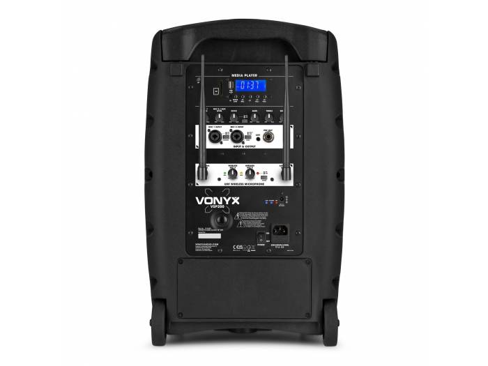 Vonyx VSP200 Altavoz portátil bluetooth de 10” 200W 2 micrófonos inalámbricos SD USB MP3 - 6