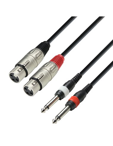 Adam Hall Cables 3 STAR TFP 0300 - Cable de 2 conectores XLR hembra a 2 jacks mono de 6,3 mm, 3 m