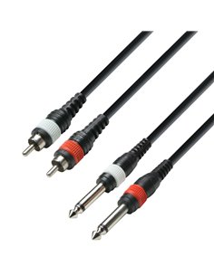 Adam Hall Cables 3 STAR TPC 0300 M - Cable de audio de 2 conectores RCA a 2 jacks mono de 6,3 mm, 3 m - 1 2