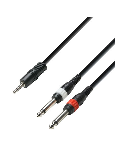 Adam Hall Cables 3 STAR YWPP 0100 - Cable de Audio de Minijack 3,5 mm estéreo a 2 Jacks 6,3 mm mono 1 m