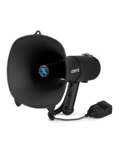 Megáfono profesional Vonyx MEG090 negro mate vista lateral con micrófono de mano. 2
