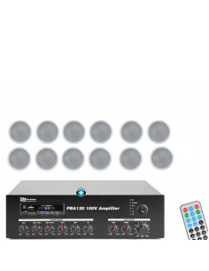 Kit Hilo Musical Bluetooth para Tiendas y Oficinas con 12 Altavoces de Techo y Amplificador USB