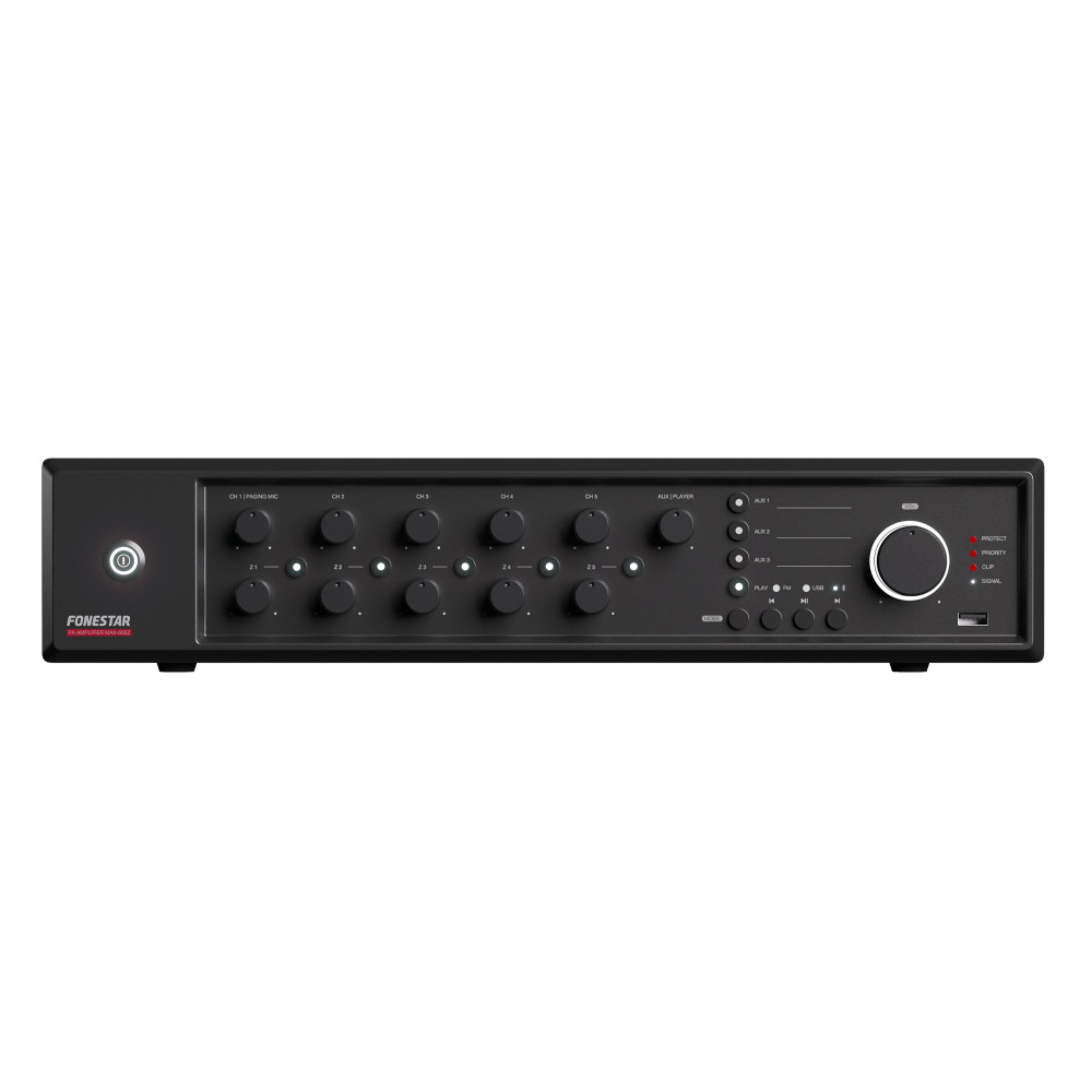 Fonestar MAX-600Z - Amplificador Megafonía Class D 600W RMS con 5 Zonas e Hilo Musical