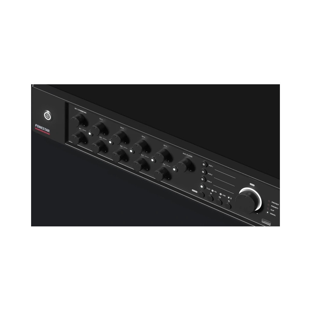 Fonestar MAX-600Z - Amplificador Megafonía Class D 600W RMS con 5 Zonas e Hilo Musical