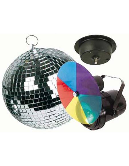 Pack bola de discoteca 20cm + Foco + Motor + Disco de color - 3