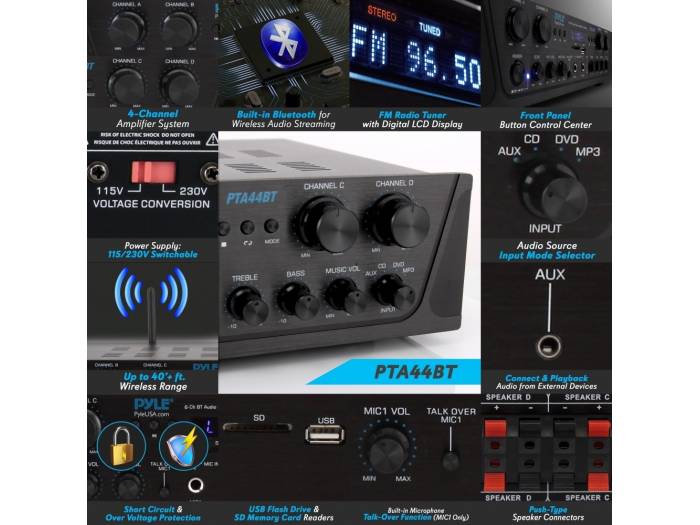 PYLE PTA44BT - Amplificador Hifi de 500w - 3