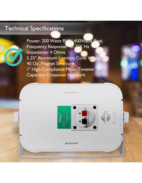 PYLE PRO PDWR40W PAREJA ALTAVOCES PASIVOS 5' EXTERIOR BLANCOS 4 OHM - 5
